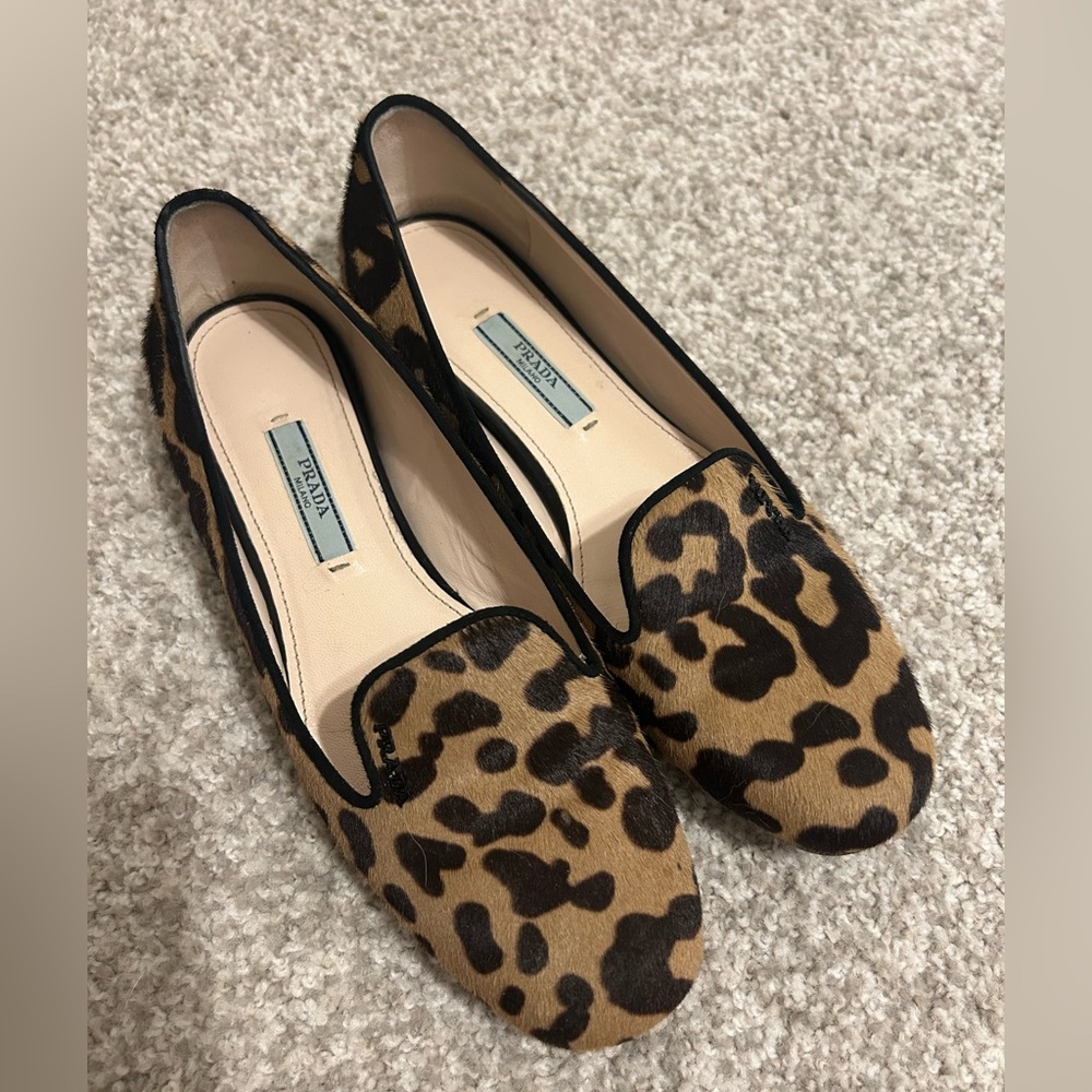Prada Women's Tan and Black Leopard Loafers